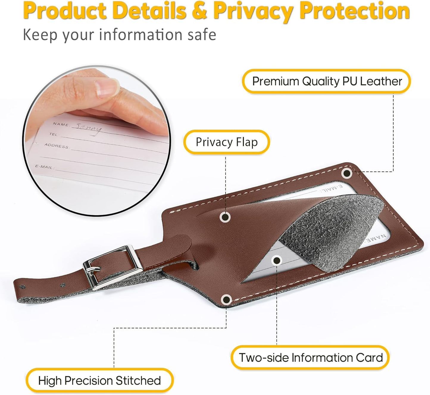 8 Pack Leather Luggage Travel Bag Tags by Travelambo