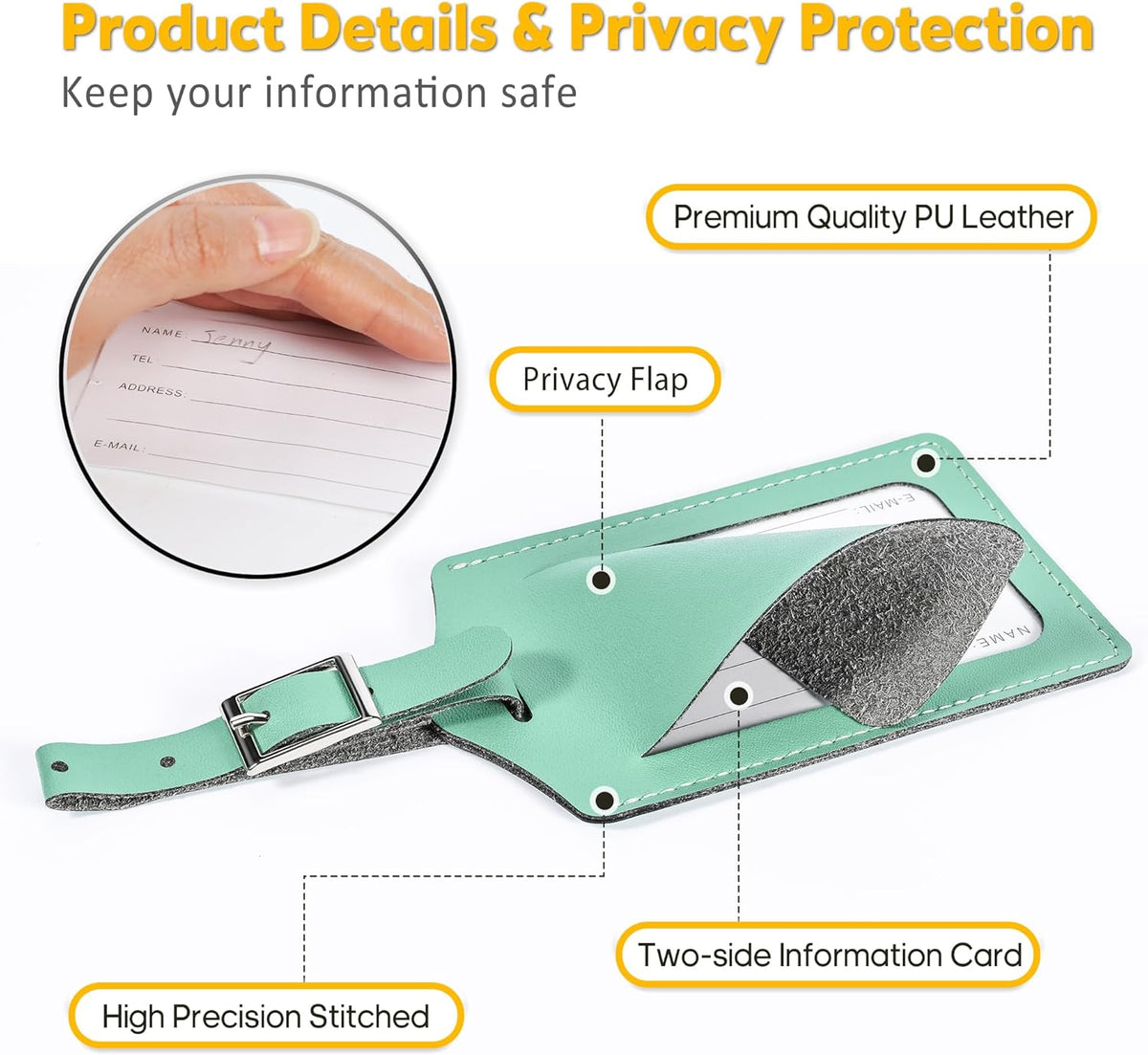 Travelambo Luggage Tags for Suitcases PU Leather Travel Tags Bag Tags Privacy Protection Travel Essentials