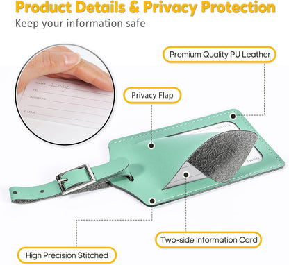 Travelambo Luggage Tags for Suitcases PU Leather Travel Tags Bag Tags Privacy Protection Travel Essentials