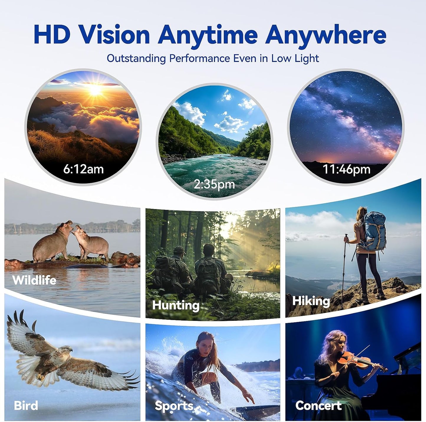 12x42 HD Binoculars for Adults - Upgraded BAK4 Prism and FMC Lens, Phone Adapter + Tripod for Bird Watching, Cruise Ships, Concerts, Hunting, Hiking, Wildlife Observation