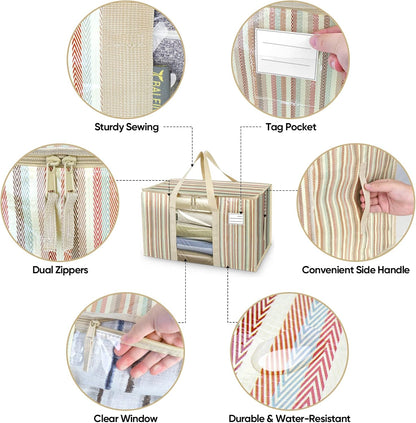 BALEINE 6-Pack Oversized Moving Bags with Reinforced Handles, Heavy-Duty Storage Tote for Clothes, Moving Supplies (Color Stripe with Window, 6-Pack)