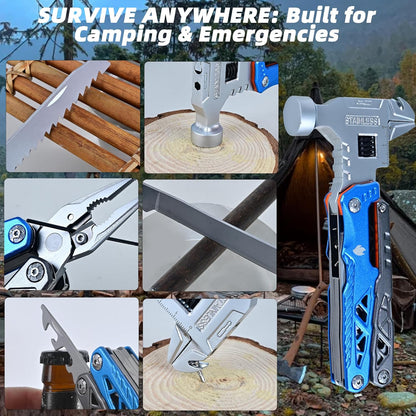 18-in-1 Multipurpose Tool Kit, Survival Camping Gear & Fishing Gifts for Dad - Multitool with Hammer, Pliers, Screwdriver and Pocket Knife for Men