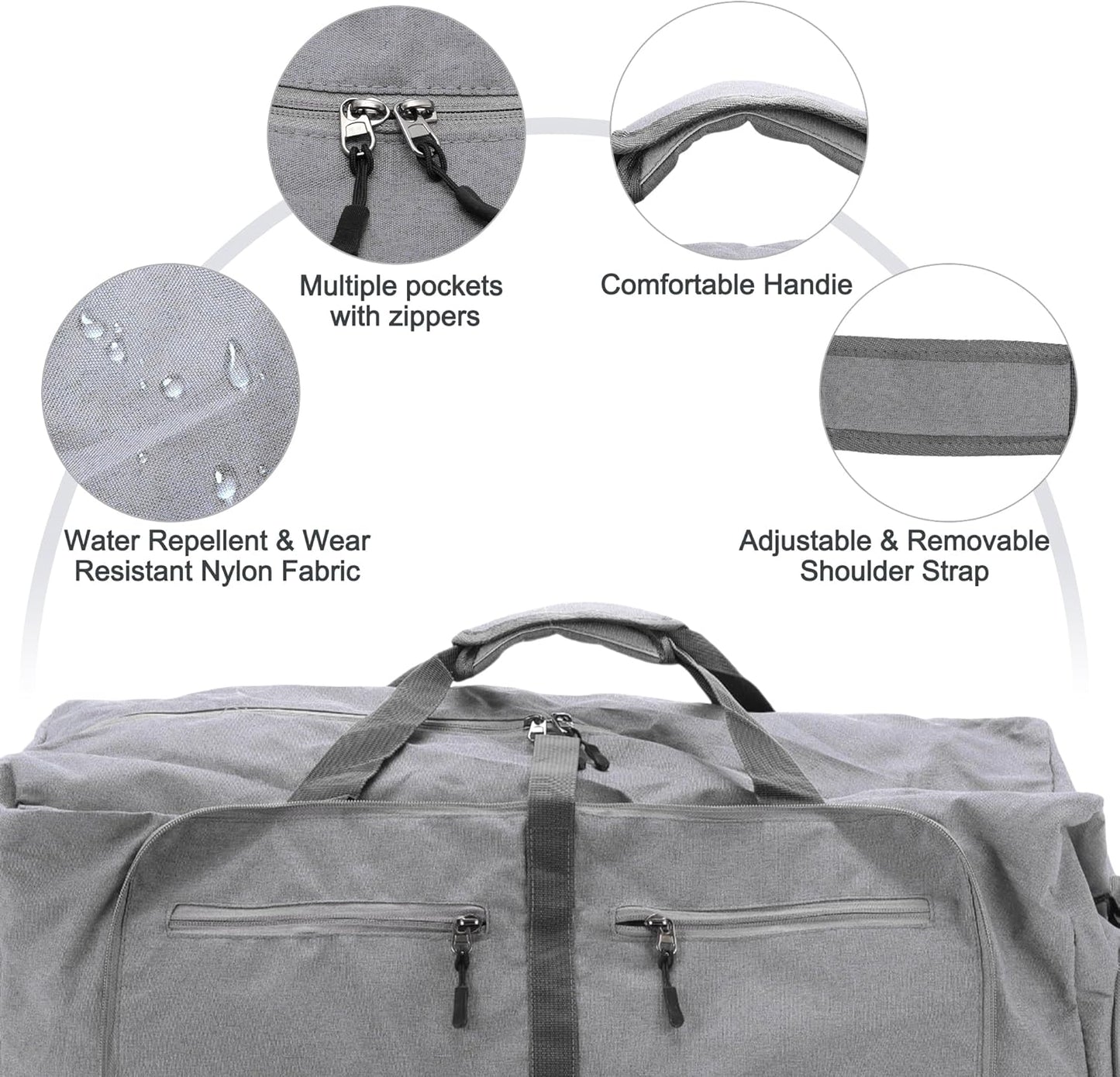 Duffle Bag for Travel, Women's Travel Duffel Bag, with Fixed Luggage Strap, Travel Duffle Bags, Shoe Compartment and Wet Pocket Design, Gray