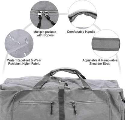 Duffle Bag for Travel, Women's Travel Duffel Bag, with Fixed Luggage Strap, Travel Duffle Bags, Shoe Compartment and Wet Pocket Design, Gray