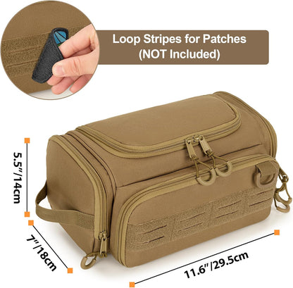 Tactical Toiletry Bag for Men, Hanging Hygiene Bag, Travel Dopp Kit Organizer for Shaving, Shower Essentials and Toiletries, Khkai (Empty Bag)