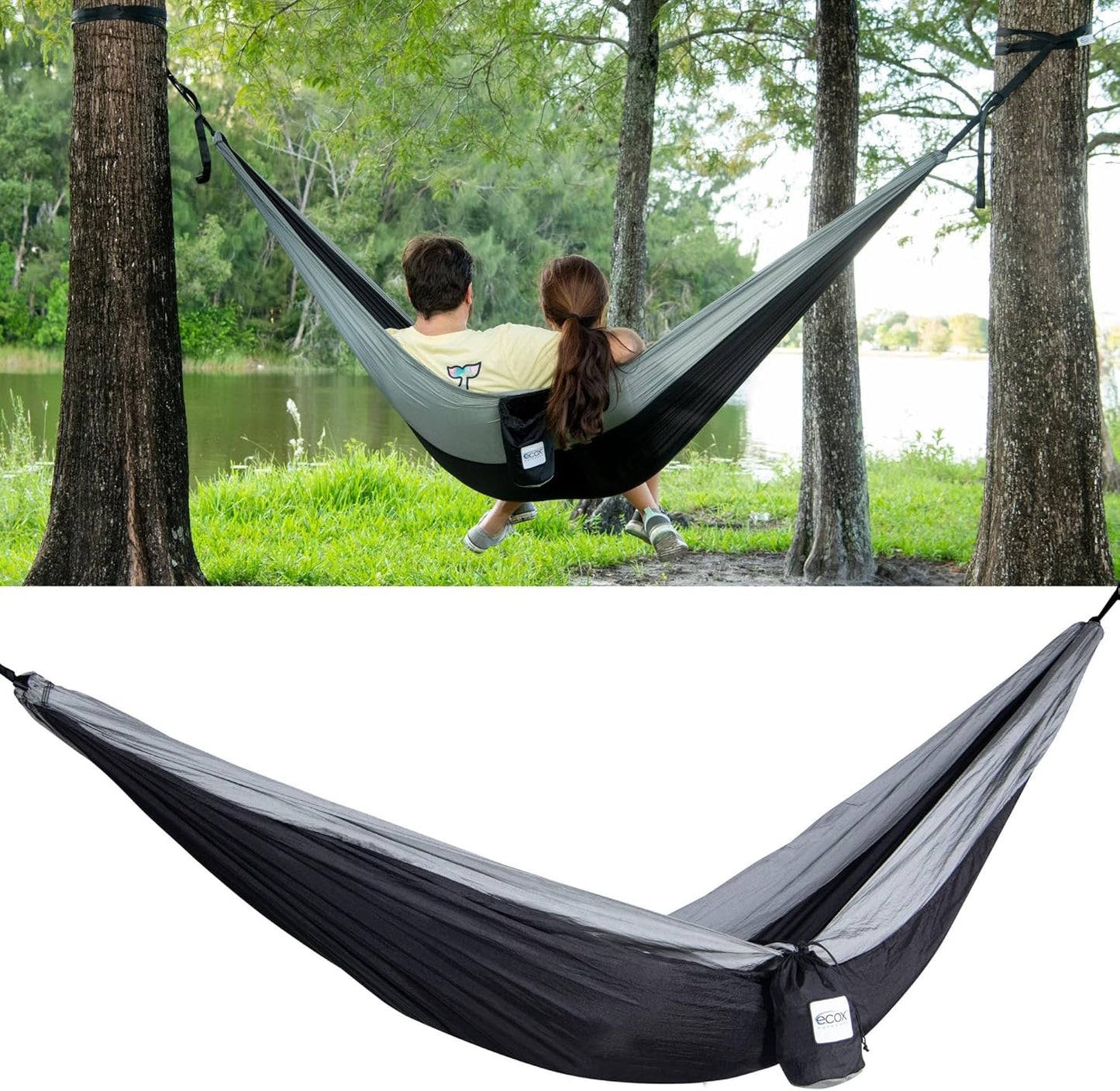 Outdoors Parachute Hammock Single with 2 Tree Straps, Portable Lightweight Nylon Comfortable for Backpacking, Camping, Travel, Beach, Backyard, Patio, Hiking