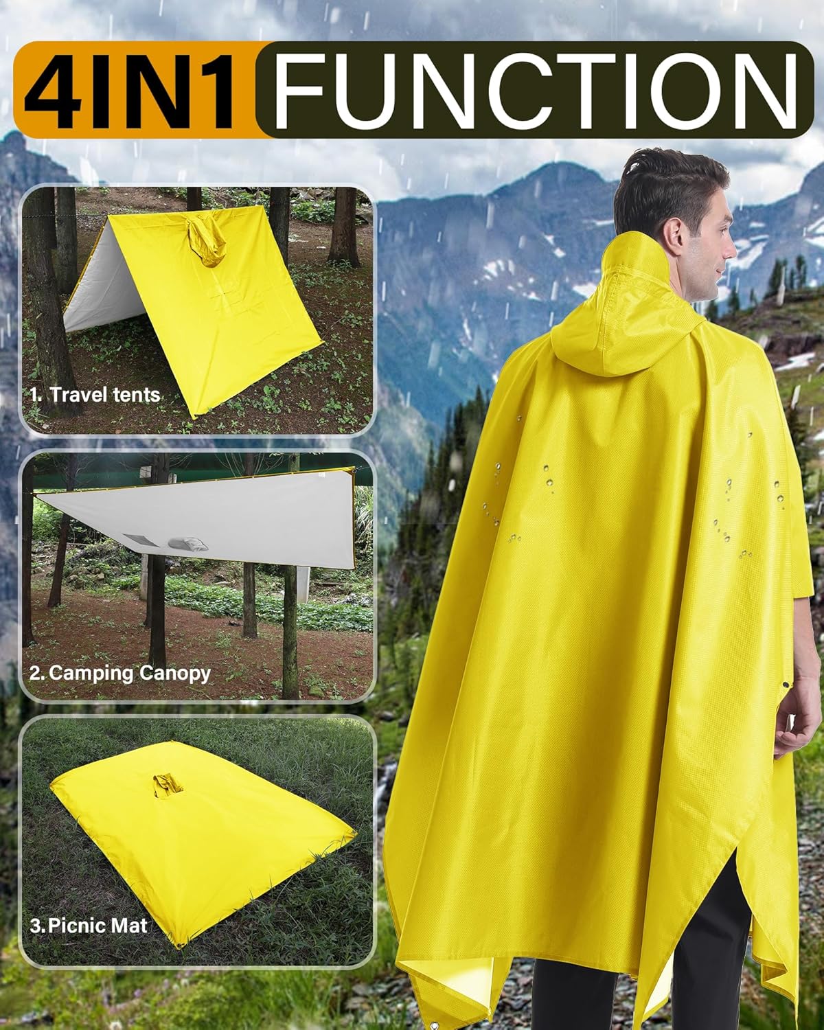 iCreek Hooded Rain Poncho with Pocket Waterproof Lightweight Unisex Raincoat Jacket for Hiking, Camping, Outdoor