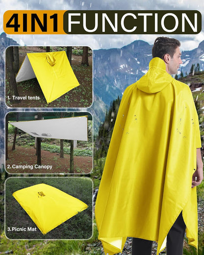 iCreek Hooded Rain Poncho with Pocket Waterproof Lightweight Unisex Raincoat Jacket for Hiking, Camping, Outdoor