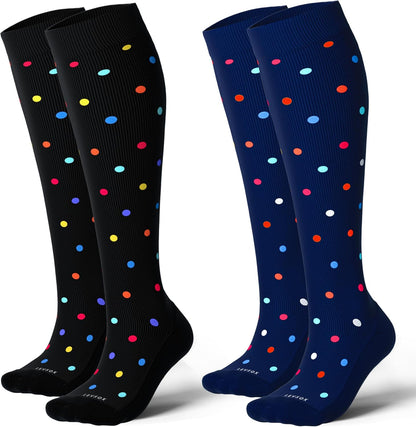 LEVSOX Thick Cotton Compression Socks for Women&Men 20-30mmHg Knee High Cute Support Sock for Nurses, Pregnancy, Travel
