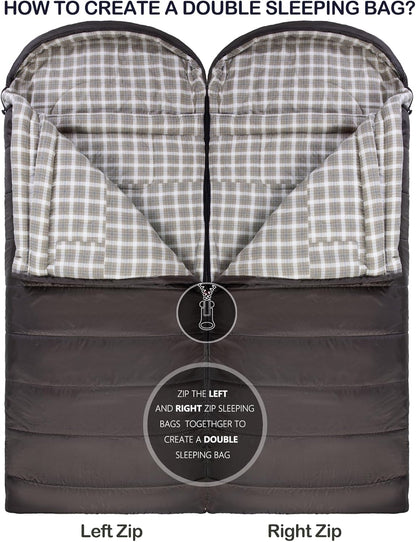 0 Degree Sleeping Bag 100% Cotton Flannel XXL for Adults Big and Tall Cold Weather Winter Zero Degree Camping,Free Compression Sack