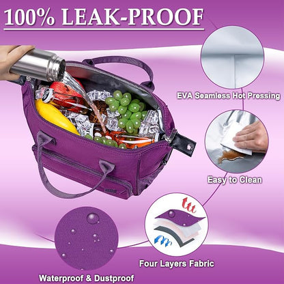 Purple Lunch Box for Women Insulated Lunch Bag Fits Bento Boxes, Snack and Foods - Image 8