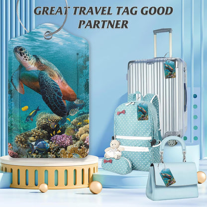 3 Pack Luggage Tag for Suitcase,Hawaiian Sea Turtle Leather Luggage Tags with Privacy Cover Name ID Label Identifiers Travel Bag Tags for Women Men Boys Girls