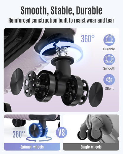 LIGHT FLIGHT Luggage Sets, Durable Hard Shell 3 Piece Set Suitcase with Spinner Wheels, Hardside Lightweight Luggage set with TSA Lock, Large Travel Luggage Set (20" 24" 28"), Rose Purple