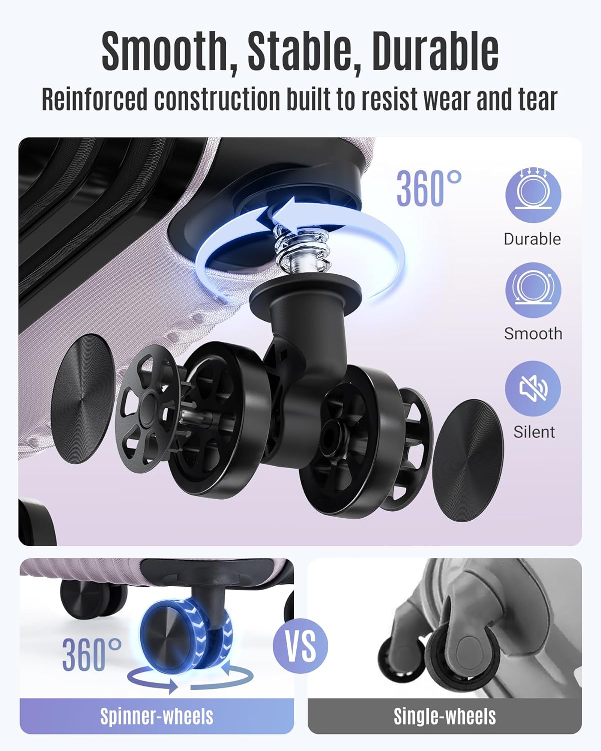 LIGHT FLIGHT Carry On Luggage 22x14x9 Airline Approved, Durable Hard Shell Carry On Suitcases with Wheels, Expandable Hardside Lightweight Travel Luggage with TSA Lock 20 Inch Carry on, Rose Purple