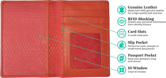 Personalized Monogrammed Orange Leather RFID Passport Wallet