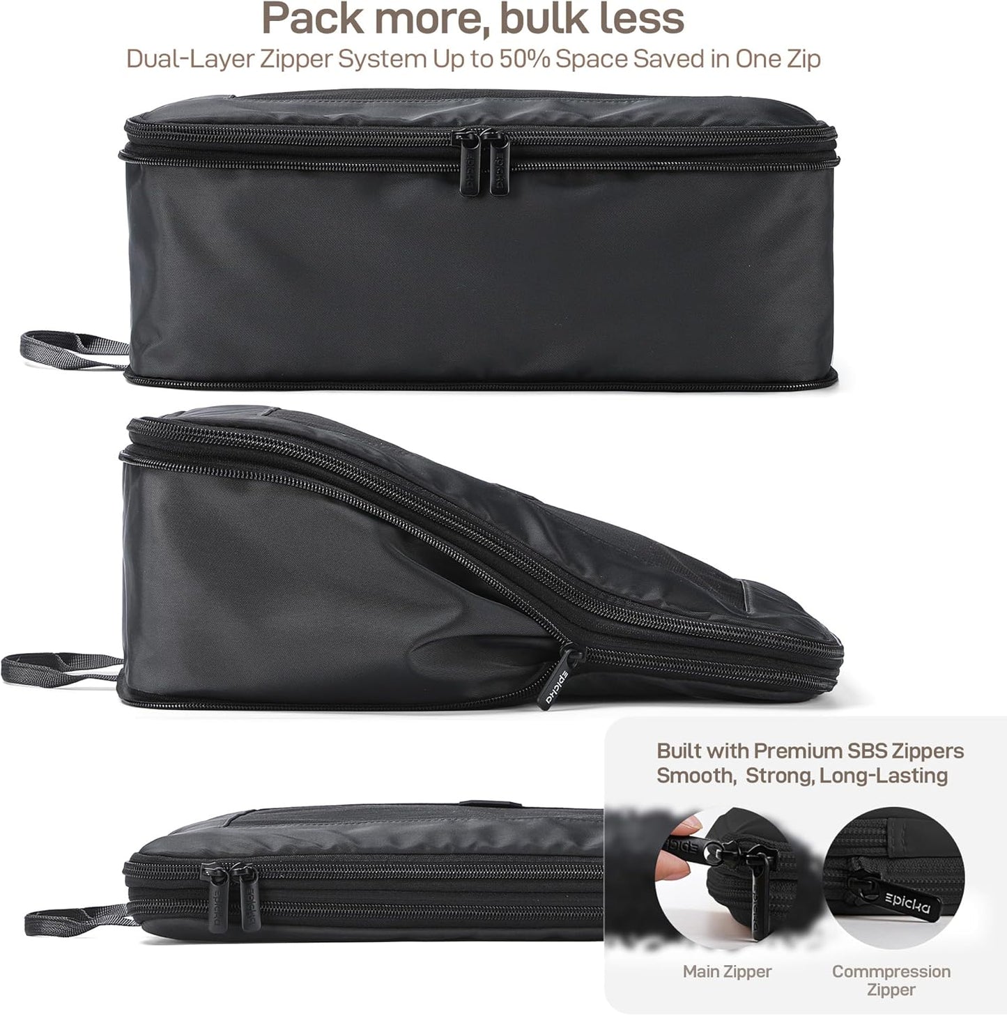 EPICKA TripCozy Compression Packing Cubes - 4 Set Durable Travel Organizer Bags with Mesh Top, Expandable Travel Accessories for Carry on, Luggage, Suitcase, Backpack (Dark Grey)