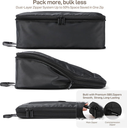 EPICKA TripCozy Compression Packing Cubes - 4 Set Durable Travel Organizer Bags with Mesh Top, Expandable Travel Accessories for Carry on, Luggage, Suitcase, Backpack (Dark Grey)