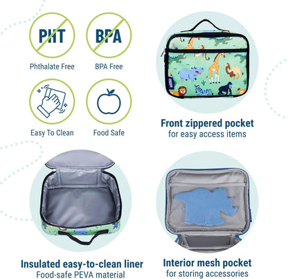 Wildkin Kids Insulated Lunch Box – Durable and Reusable for School & Travel - Wild Animals