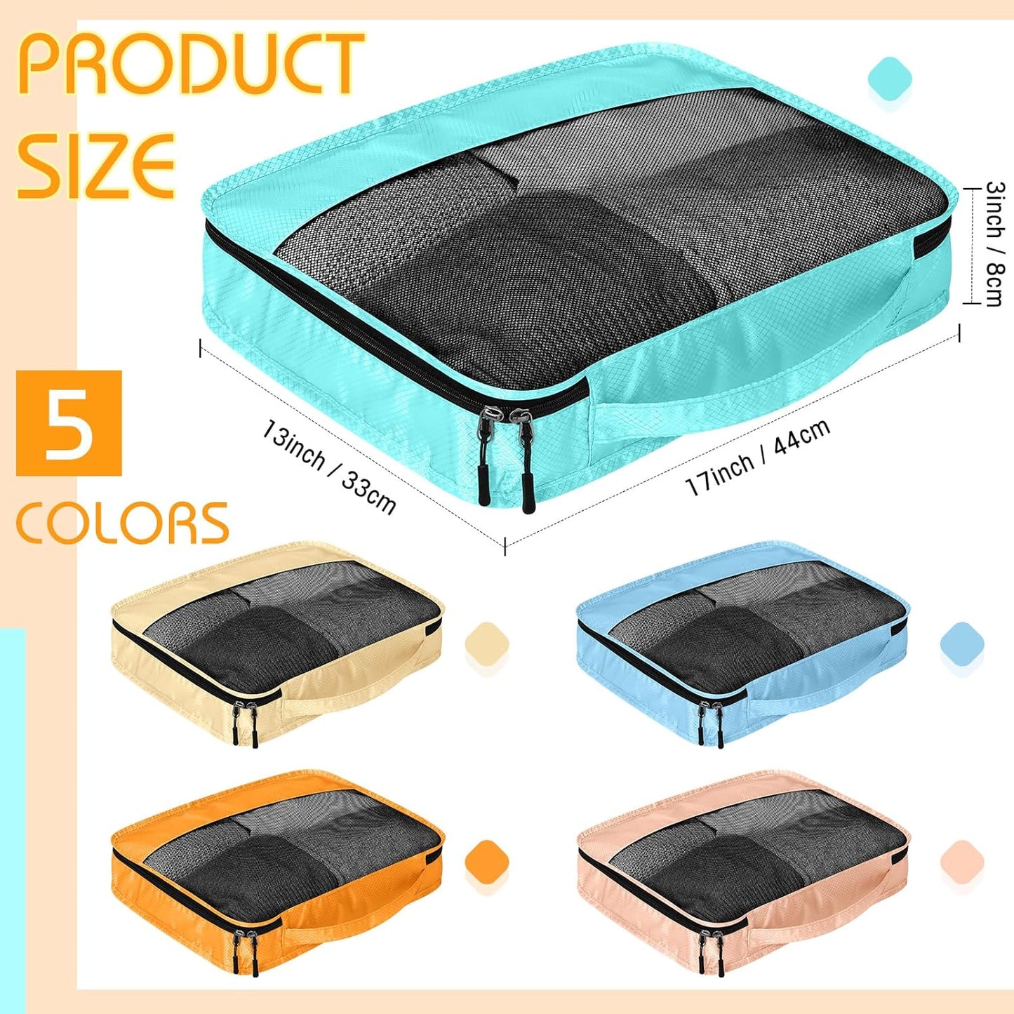 5 Pcs Packing Cubes for Suitcase Large Travel Cubes Carry on Luggage Organizer Bags for Clothes Accessories (L,Pastel)