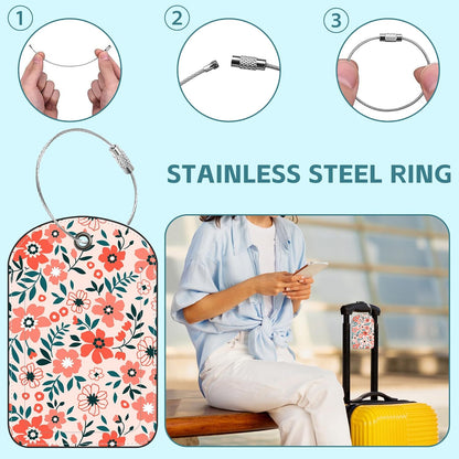 Orange Flowers Luggage Tag for Suitcase Set of 2 PU Leather Cute Luggage Tags with Stainless Metal Loop ID Label Privacy Flap Suitcase Tags for Women and Men Travel