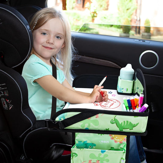 Kids Travel Tray, Car Seat Tray for kids Travel, Toddler Road Trip Essentials With Drawing Kit, Toddler Lap Desk Organizer for Car, Carseat Table for Airplane