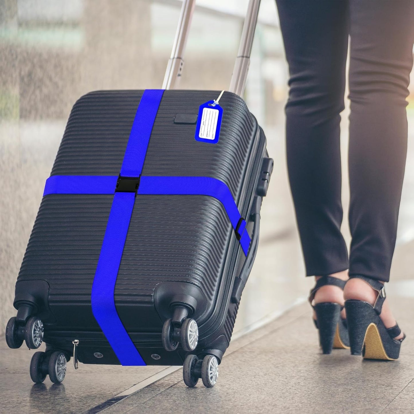 8 Pack Luggage Straps and Tags Set (4 Straps, 4 Tags), Luggage Straps for Suitcases TSA Approved Suitcase Belt Luggage Tags, Blue