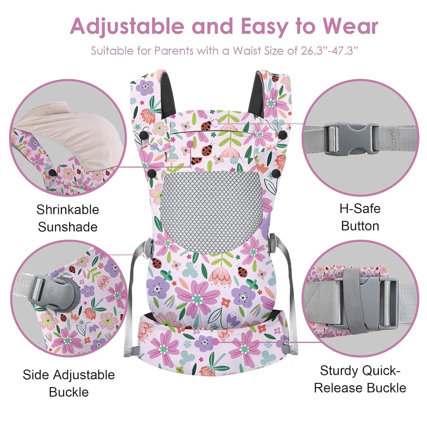 Newborn Baby Front Carrier Backpack, Toddler Baby Body Carrier, 7-66 Lbs Ergonomic Design, Lumbar Support, Lightweight