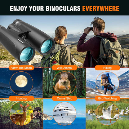 12x54 HD Binoculars for Adults High Powered - Large View BAK4 Prism Binoculars with Clear Low Light Vision - Lightweight Waterproof Binocular for Bird Watching Cruise Travel Hiking Concert Stargazing