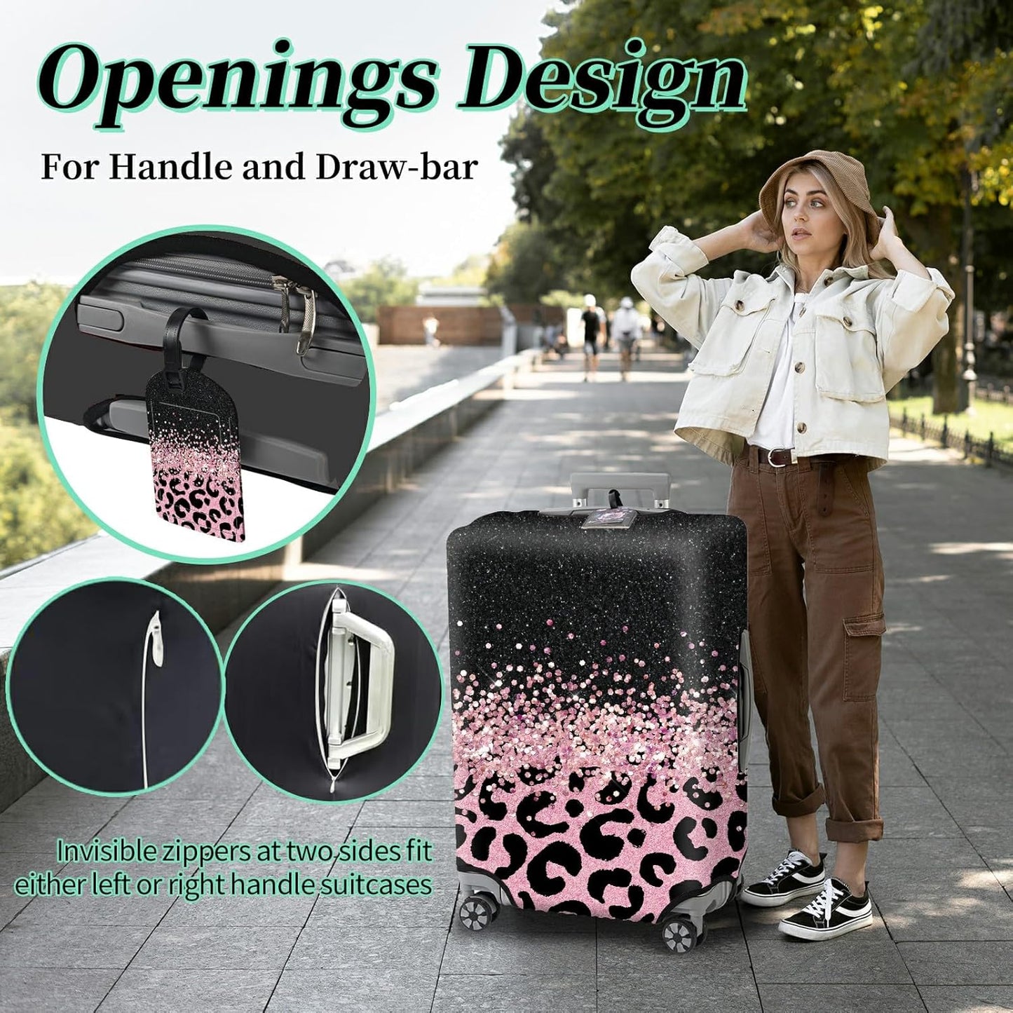 Luggage Cover Plus - Pink Leopards Travel Suitcase Cover for 26-28 inch Luggage (L) with Concealed Zipper, Washable Elastic Cloth, Dustproof, Anti-Scratch