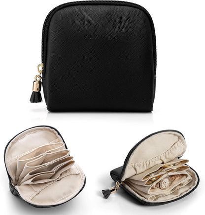 Vlando Small Jewelry Travel Case,Jewelry Pouch Bags with Zipper,Velvet Jewelry Organizer Storage Bag for Bracelet Rings Earring Travel Essentials Gifts for Women Girl-Black