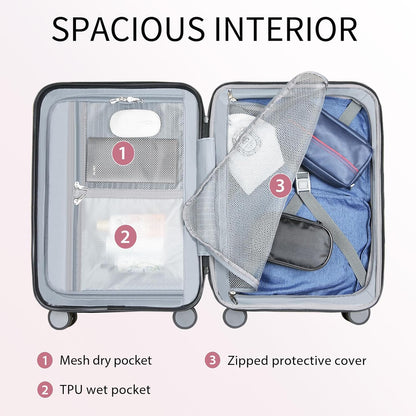 KROSER Hardside Expandable Carry On Luggage with Spinner Wheels & Built-in TSA Lock, Durable Suitcase Rolling Luggage with USB Port, Carry-On 20-Inch Magenta