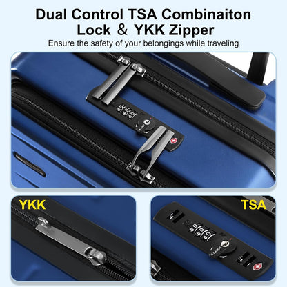 Carry On Luggage 22×14×9 Airline Approved, 20 Inch Lightweight ABS+PC Hard Shell Suitcases with Front Pocket, Spinner Wheels, TSA Lock (Navy Blue, 1PC)