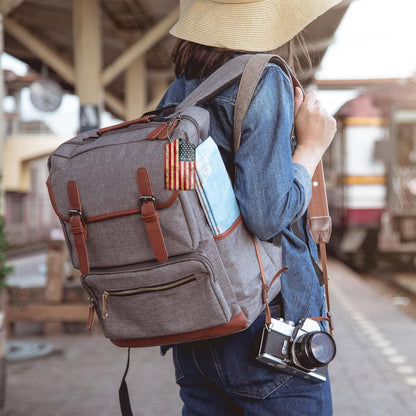 2 Pack Luggage Tag for Suitcase,Retro USA Flag PU Leather Suitcase Tags Identifiers with Privacy Name Address Labels and Durable Steel Loop for Women Men Travel