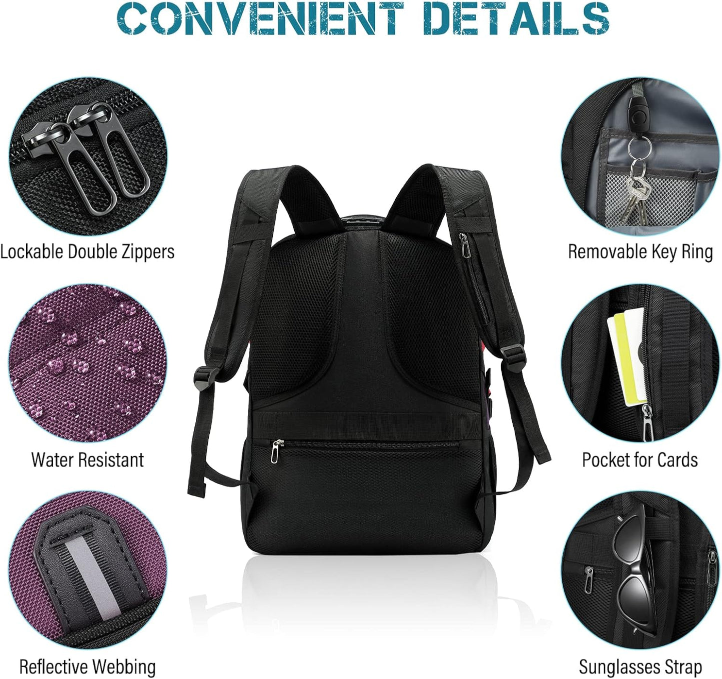 LOVEVOOK Travel Laptop Backpack Waterproof Anti Theft Backpack with Lock and USB Charging Port Large Computer Business Backpack for Men Women College Backpack(17 inch,Black&Purple)