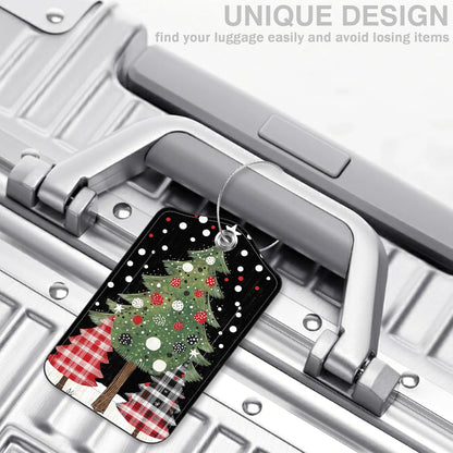 2 Pack Luggage Tags for Suitcases Christmas Tree Leather Luggage Tags Privacy Cover ID Label with Stainless Steel Loop and Address Card for Women Men Travel Bag Backpack