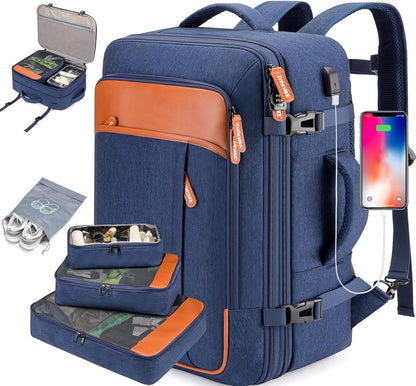 Travel Laptop Backpack,42L Carry on Luggage, Flight Approved Expandable Backpack,Business Anti Theft Weekender Bags for Women Men, Water Resistant Expandable Backpacks With 4 Packing Cubes