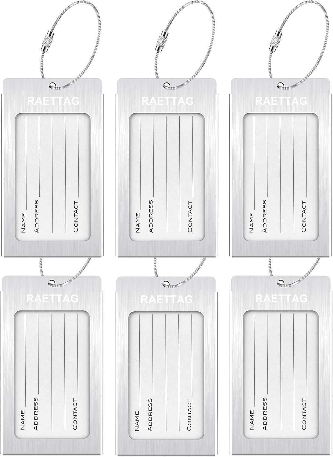 Luggage Tags Metal Suitcase Tags Travel Bag ID Identifier Luggage Tag (Silver 6-Pack)