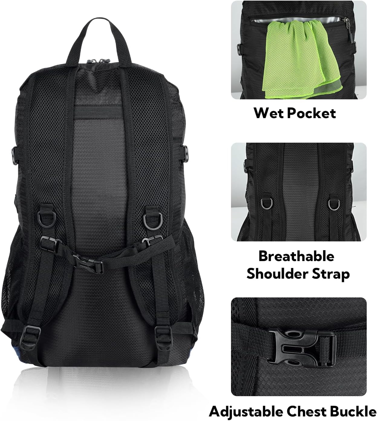 WATERFLY Lightweight Packable Hiking Backpack: 30L Foldable Travel Daypack Ultralight Camping Day Pack for Woman Man