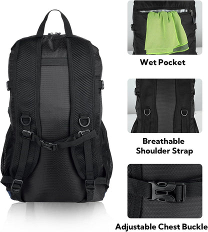 WATERFLY Lightweight Packable Hiking Backpack: 30L Foldable Travel Daypack Ultralight Camping Day Pack for Woman Man