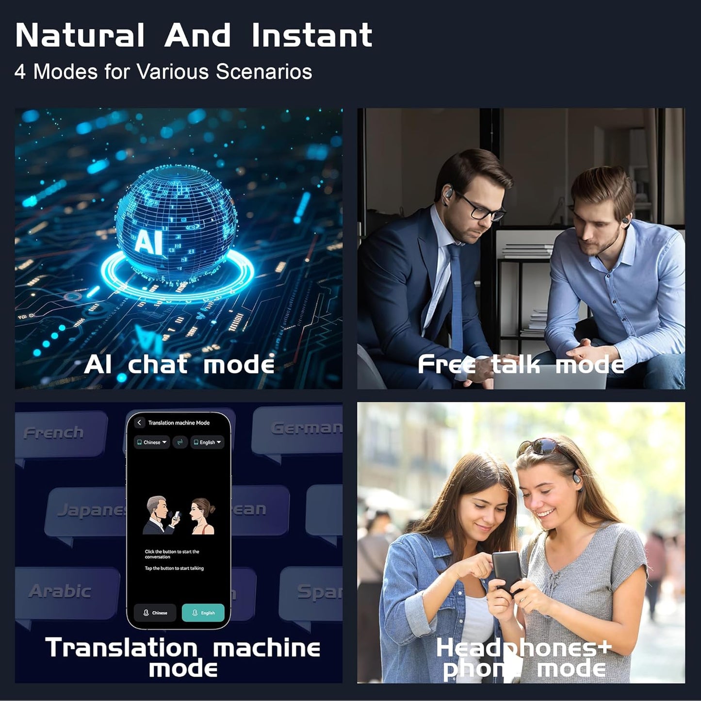 IAMJOY Language Translation Earbuds, 163 Two Way AI Translator Earbuds Language Translator OWS Earbuds Real Time 3-in-1 Online Translator Device with APP Fit iOS ＆ Android for Travel Business Learning