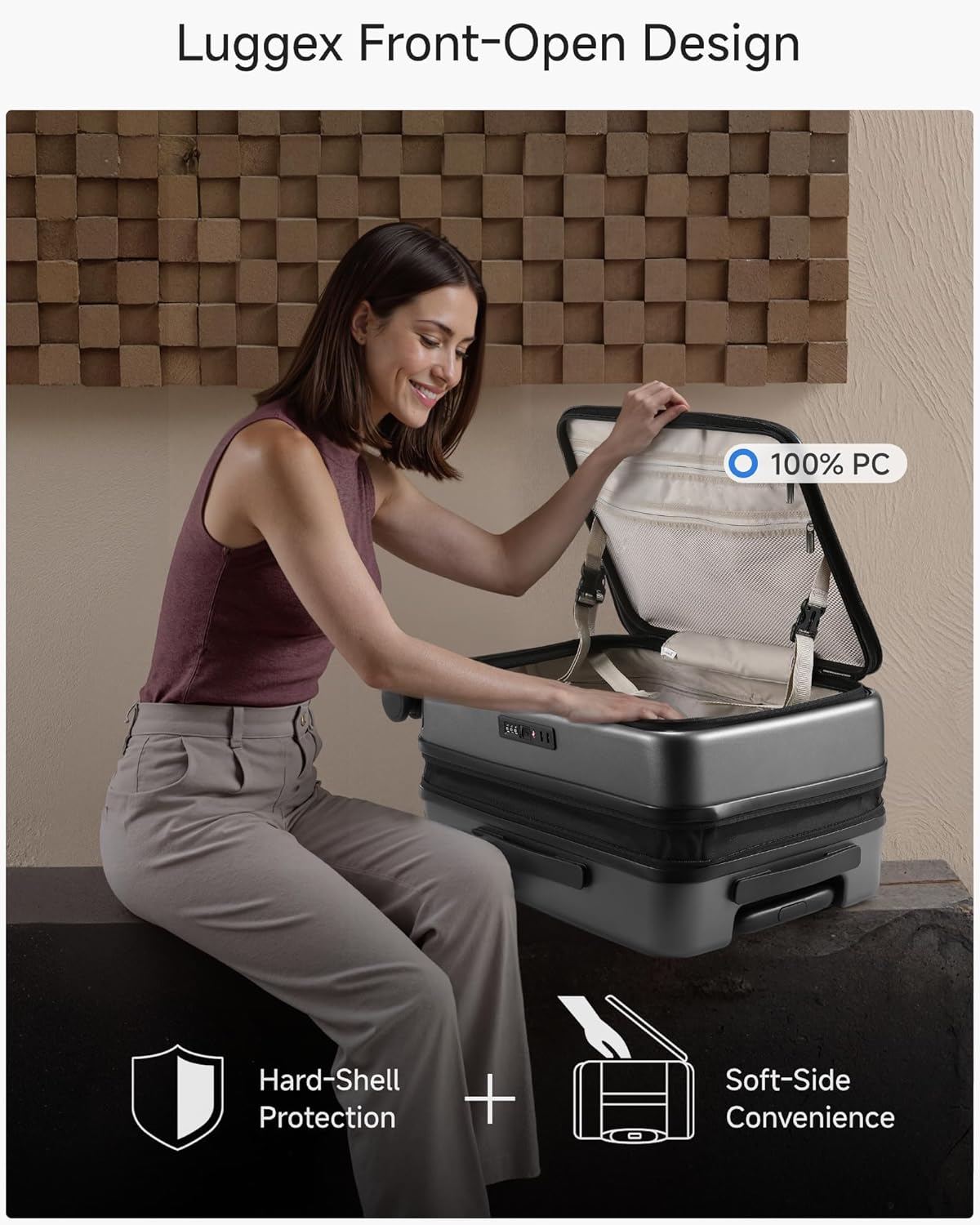 Carry On Luggage Top Opening, FLT Expandable Polycarbonate Hard Shell Suitcase with Wheels (FLO-Lite, Charcoal Metallic, 20 Inch, 38L-43L)