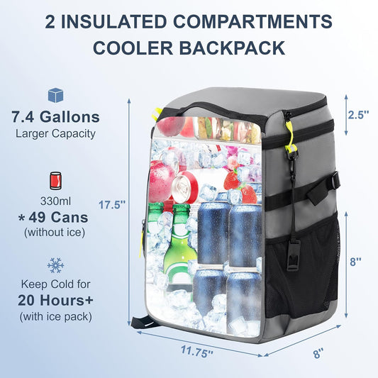 SPARTER Backpack Cooler Insulated Leak Proof 33/49 Cans, 2 Insulated Compartments Thermal Bag, Portable Lightweight Beach Travel Camping Lunch Backpack for Men and Women