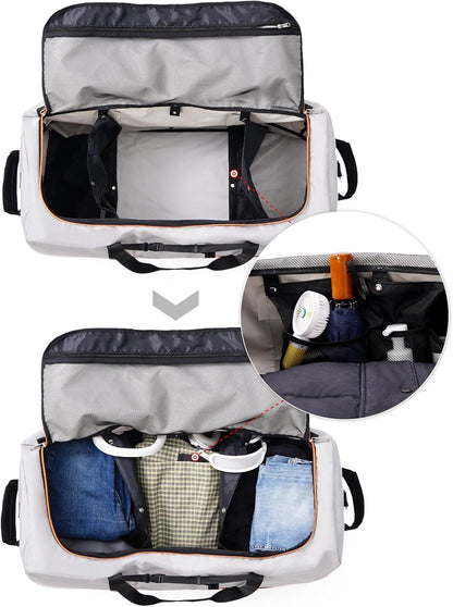 CONTAIL 32”110L Expandable 140L Rolling Duffle Bag with 2 Inline Wheels,Convertible Weekend Travel Bag with Bungee-Cord System,Grey