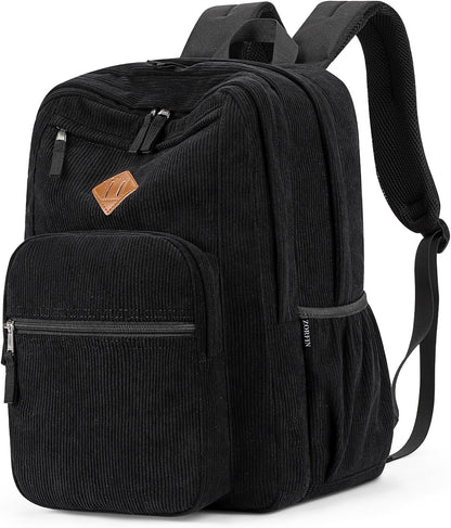 ZORFIN 26L Backpack for College, and Travel: Corduroy Bookbag - Black