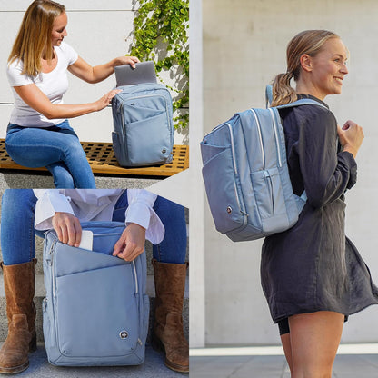 Swissdigital Design Women's Backpack for Work/Travel/Leisure with USB Charging Port, Water Bottle Holder, Separate Sunglass Pocket - Fits 15.6 inch Laptop,Blue | KATY ROSE