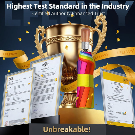 3T Wind Armor Travel Umbrella Compact Easy Auto Open Close Folding Umbrellas for Rain Windproof Umbrella for Women and Men Durable Real Wood Handle Portable Fits Backpack Car