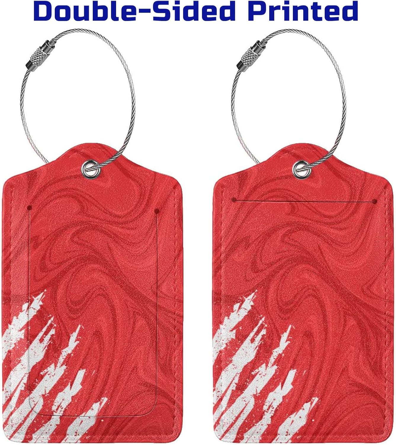 2-Pack Artistic Red Luggage Tags for Suitcases, Leather Art Abstract Style Baggage Tag with Loop, Cool White Scratches Bag Tags Private Name ID Labels for Women Girl Men Boys Travel Baggage Suitcase
