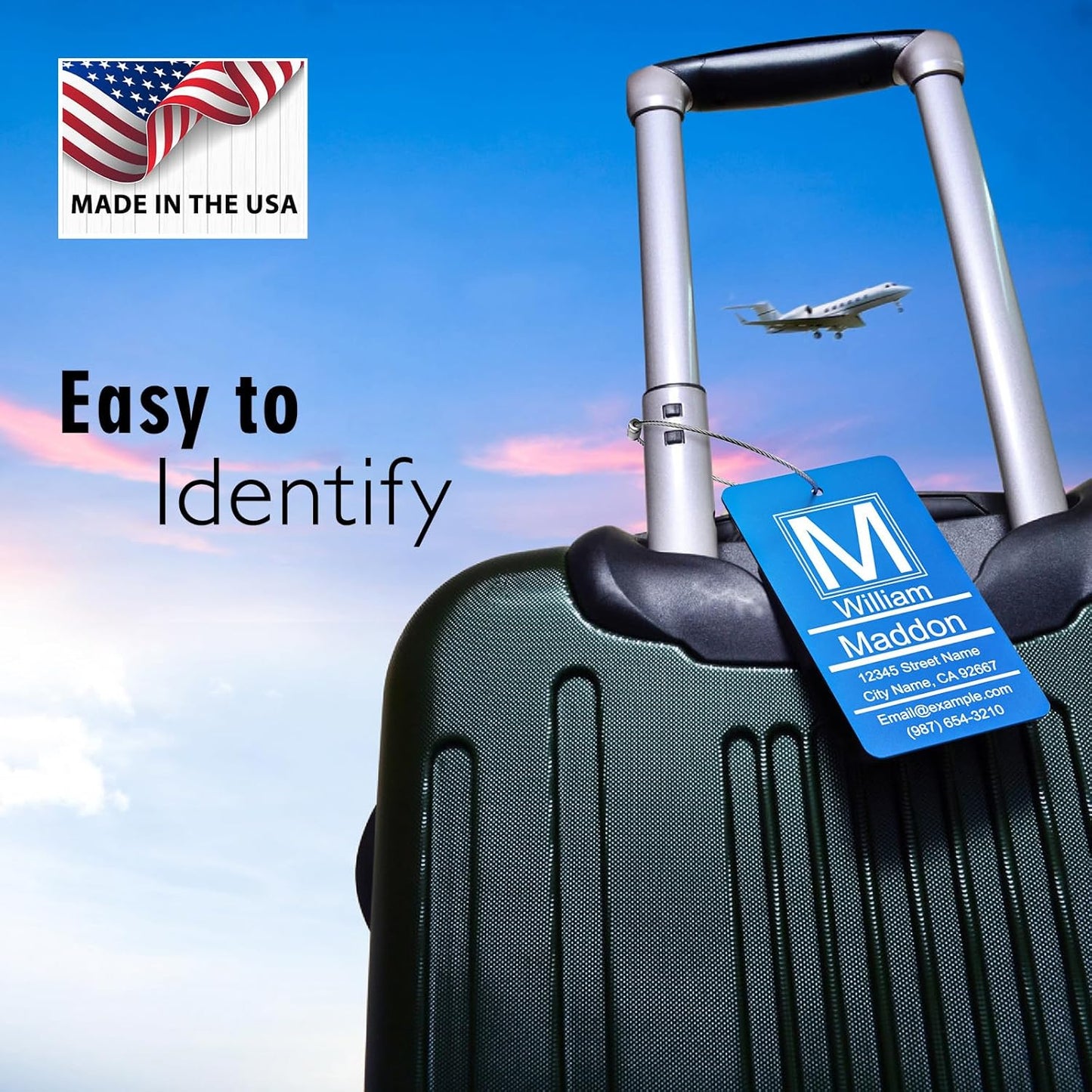Luggage Tags for Suitcase - Green Personalized Engraved Metal Tag for Cruise Travel - Custom Name Tags Suitable for Bags and Backpacks No Underline (2x3.5 inch)