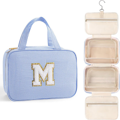 TOPEAST Initial Makeup Bag - Travel Toiletry Bag for Women, Personalized Birthday Gifts for Women Teen Girls Sister Daughter, Travel Tolietry Bag Monogramme Makeup Bag - Letter M, Blue