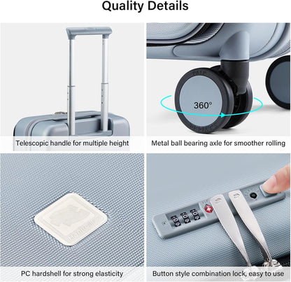 Hanke Hardside Expandable Carry On Luggage, 20 Inch Top Opening Trunk Luggages with Spinner Wheels, All-PC Hard Shell Carry-On Suitcase, Lightweight & TSA Airline Approved (Grey, 46L)